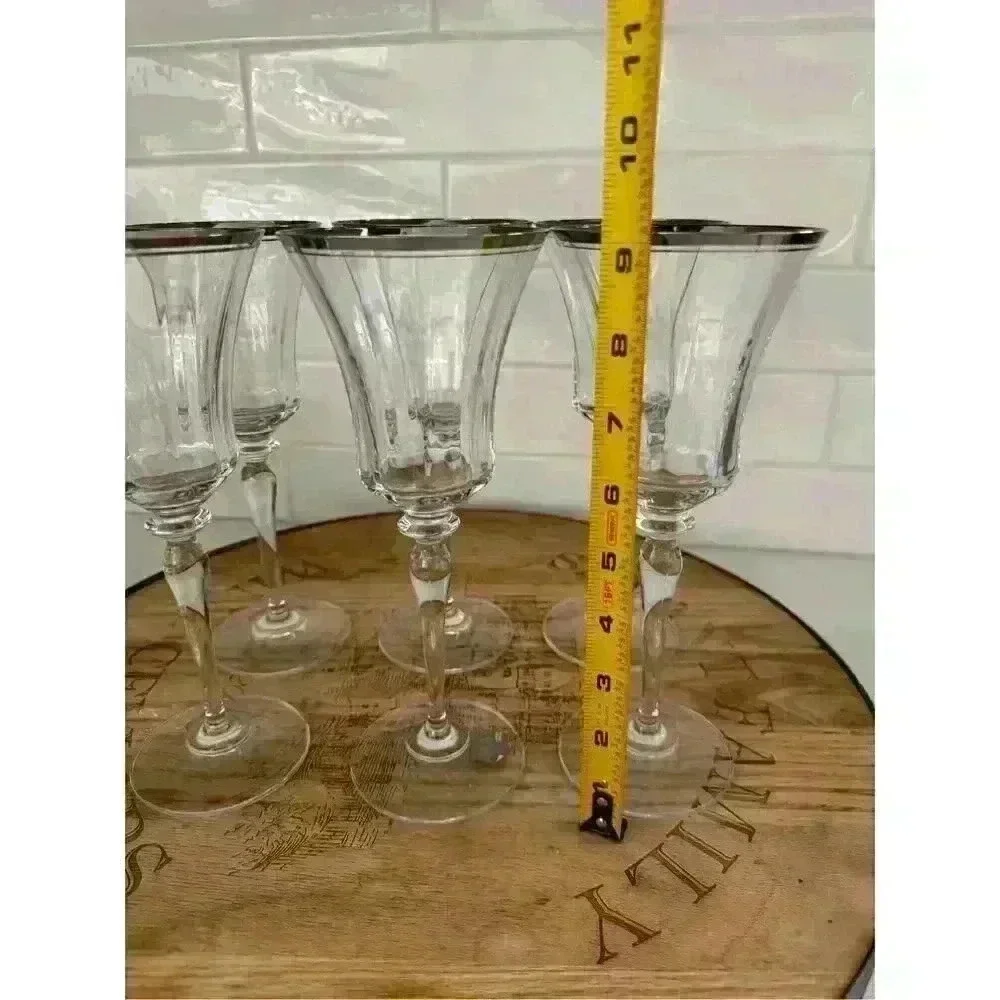 MIKASA Jamestown Clear (Platinum Trim) 9” set of 6 Goblets Excellent Condition